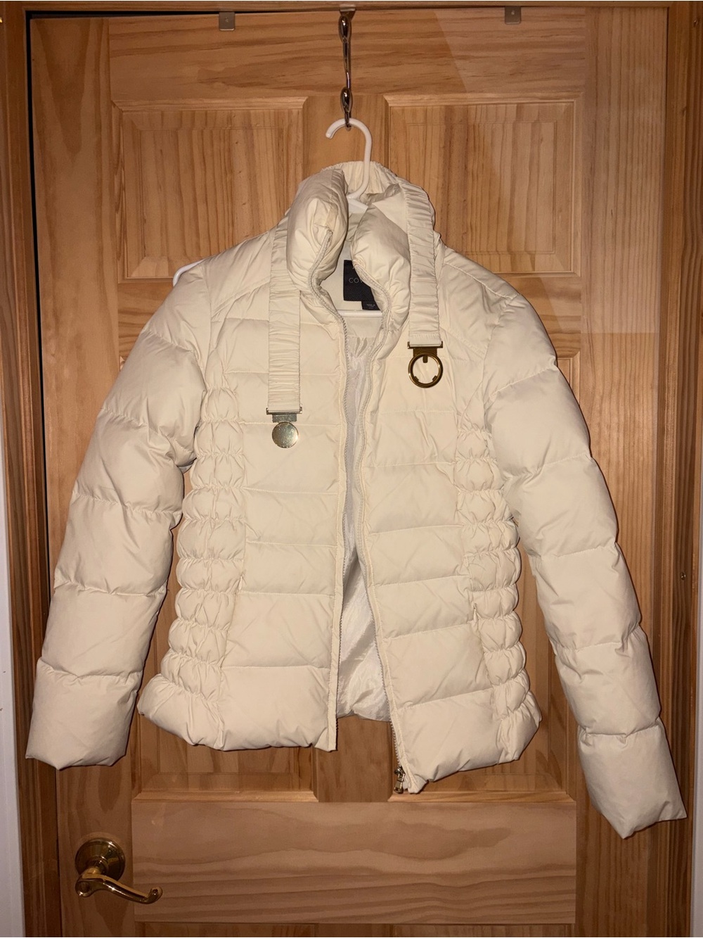 Covington Women’s Cream White 60% Down Puffer Jacket Ruched Quilted